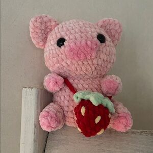Charming Pink Pig Plush Toy with Strawberry